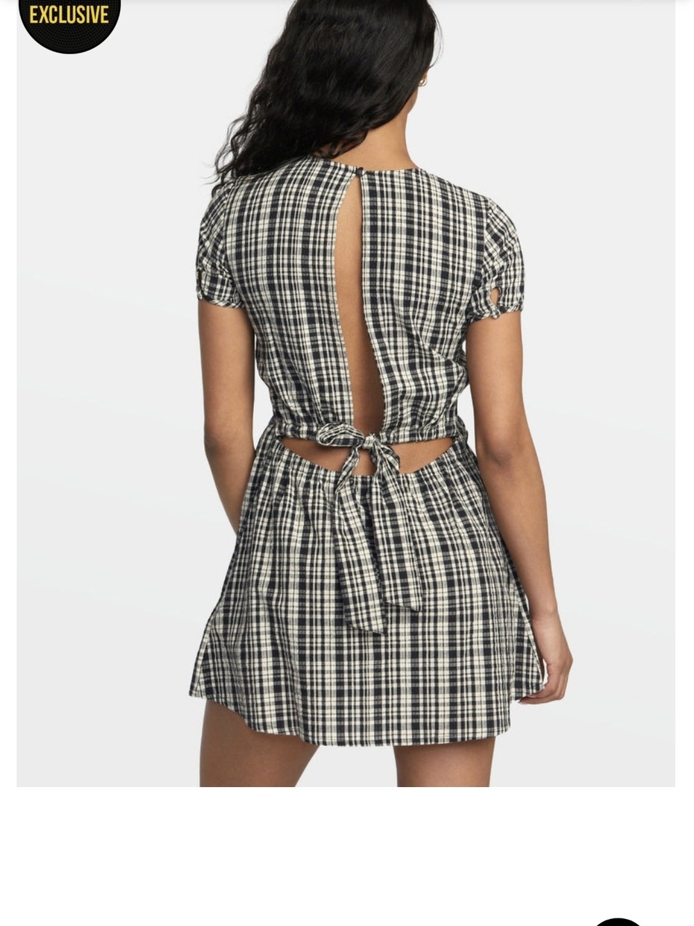 RVCA Plaid Tie-Back Mini Dress in Black and White